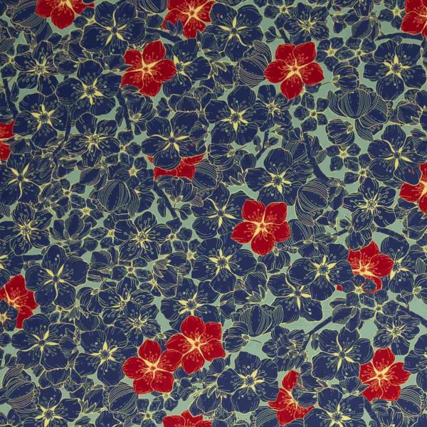 Viskose Florecita by Bienvenido Colorido blau/rote Blüten, mint